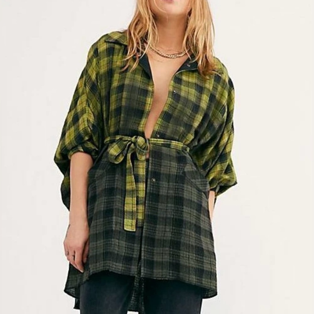 Free People We The Free You Wish Plaid Ombré Flannel Shirt Jacket